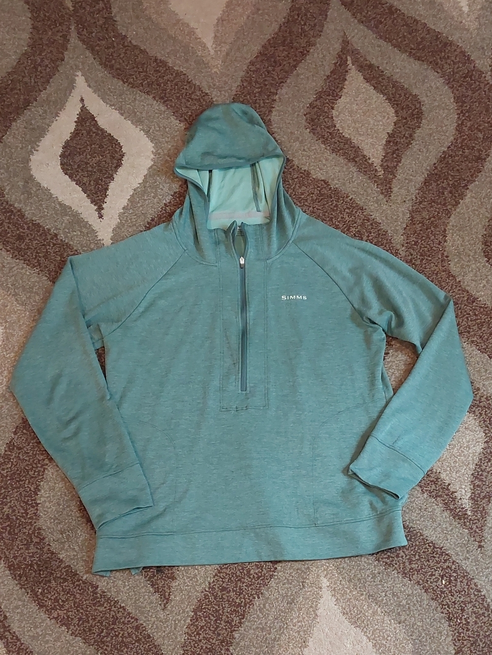 😃💚🩵 Simms Women's 🦟Insectshield🦟 Teal Half Zip-Hood Pullover size XL 😃💚🩵